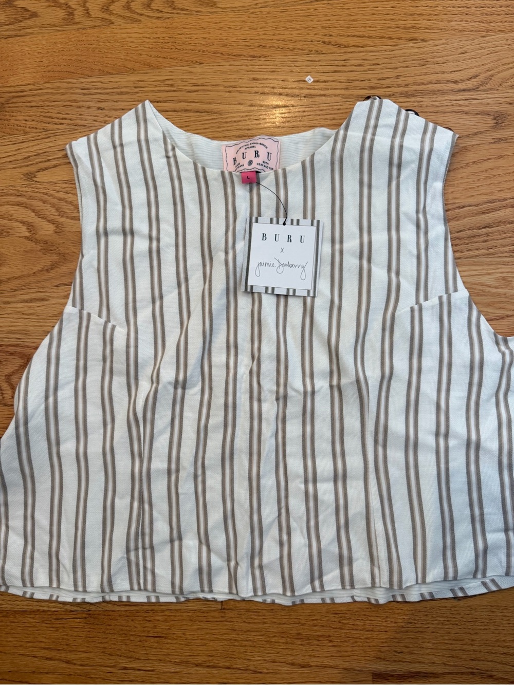 BURU Cream and Taupe Striped Sleeveless Top